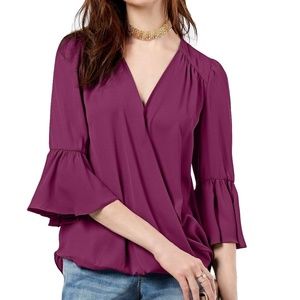 Purple Surplice-neck Bell-sleeve Blou Blouse